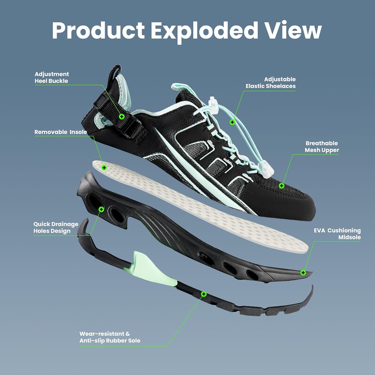 Women's Water Shoes with Drainage Holes,Lightweight Quick-Dry Aqua Shoes for Hiking, River Tracing, Kayaking & Fishing
