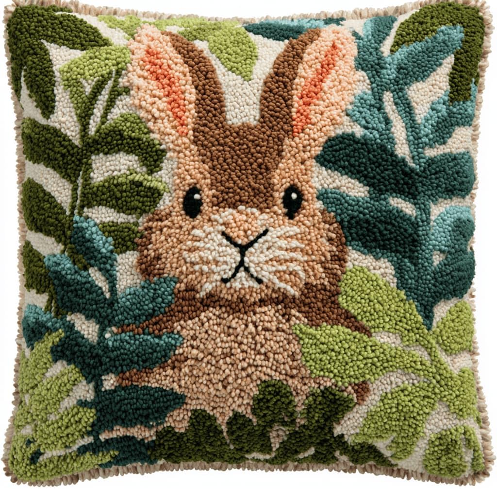 Kitquiver Latch Hook Kits for Adults Rabbit Rug Cover Pillowcase Beginner DIY Needlework Embroidery Kits Handmade Set Craft Sofa Home Decor 43X43Cm