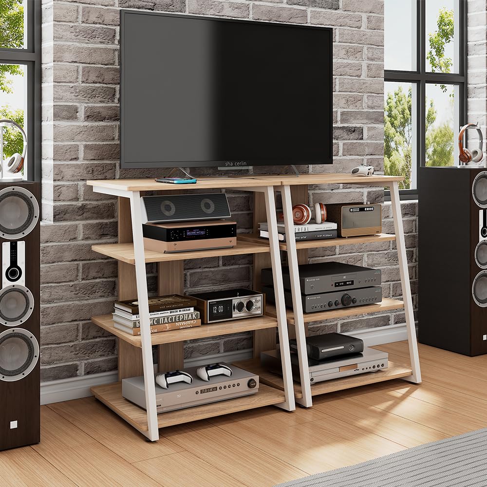 AVラック Amazon.co.jp: オーディオラック AV棚 インテリア 台形 木目調棚