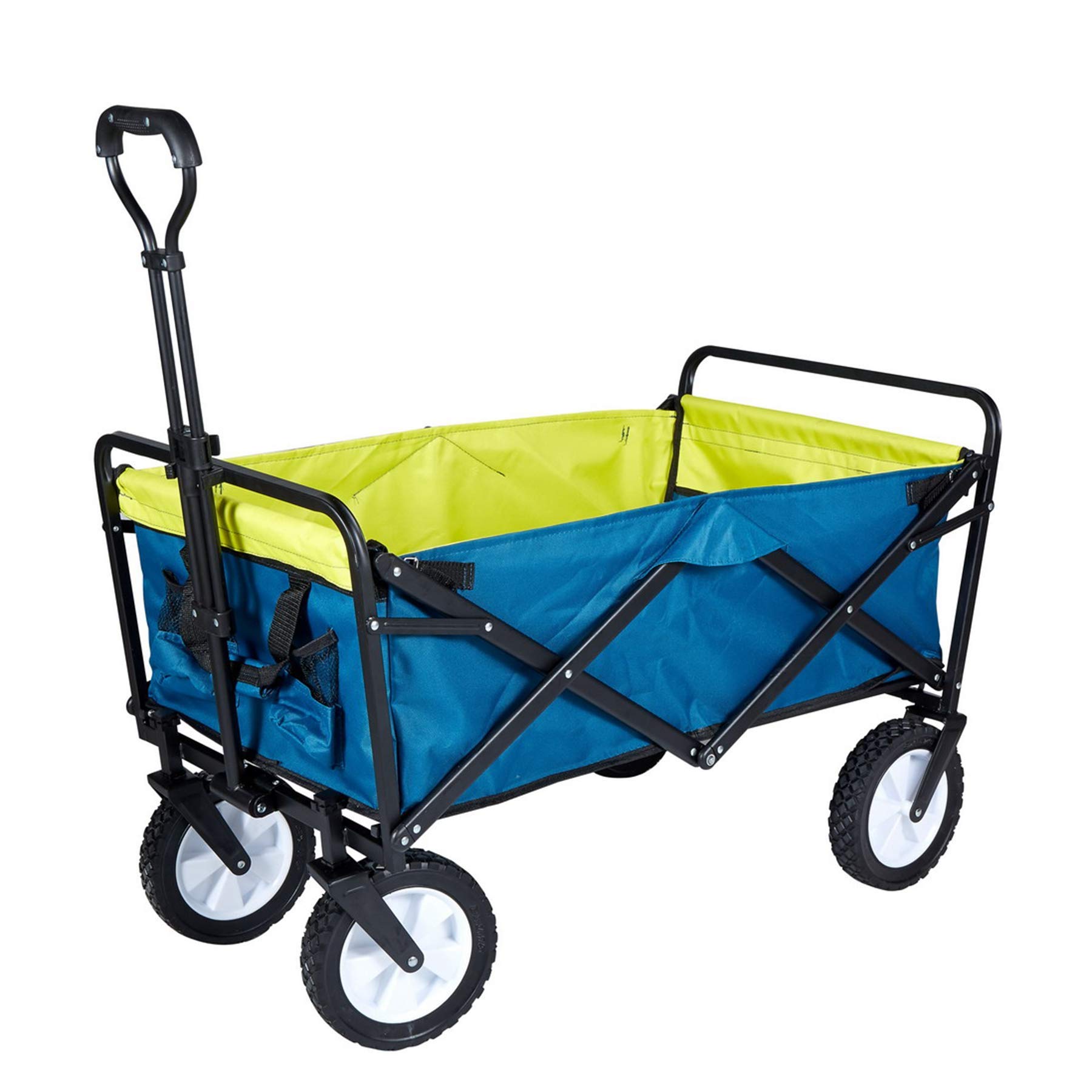 Coolbaby Heavy Duty Collapsible Folding Wagon Utility Outdoor Camping Garden Cart With Universal Wheels & Adjustable Handle, Yellow And Blue