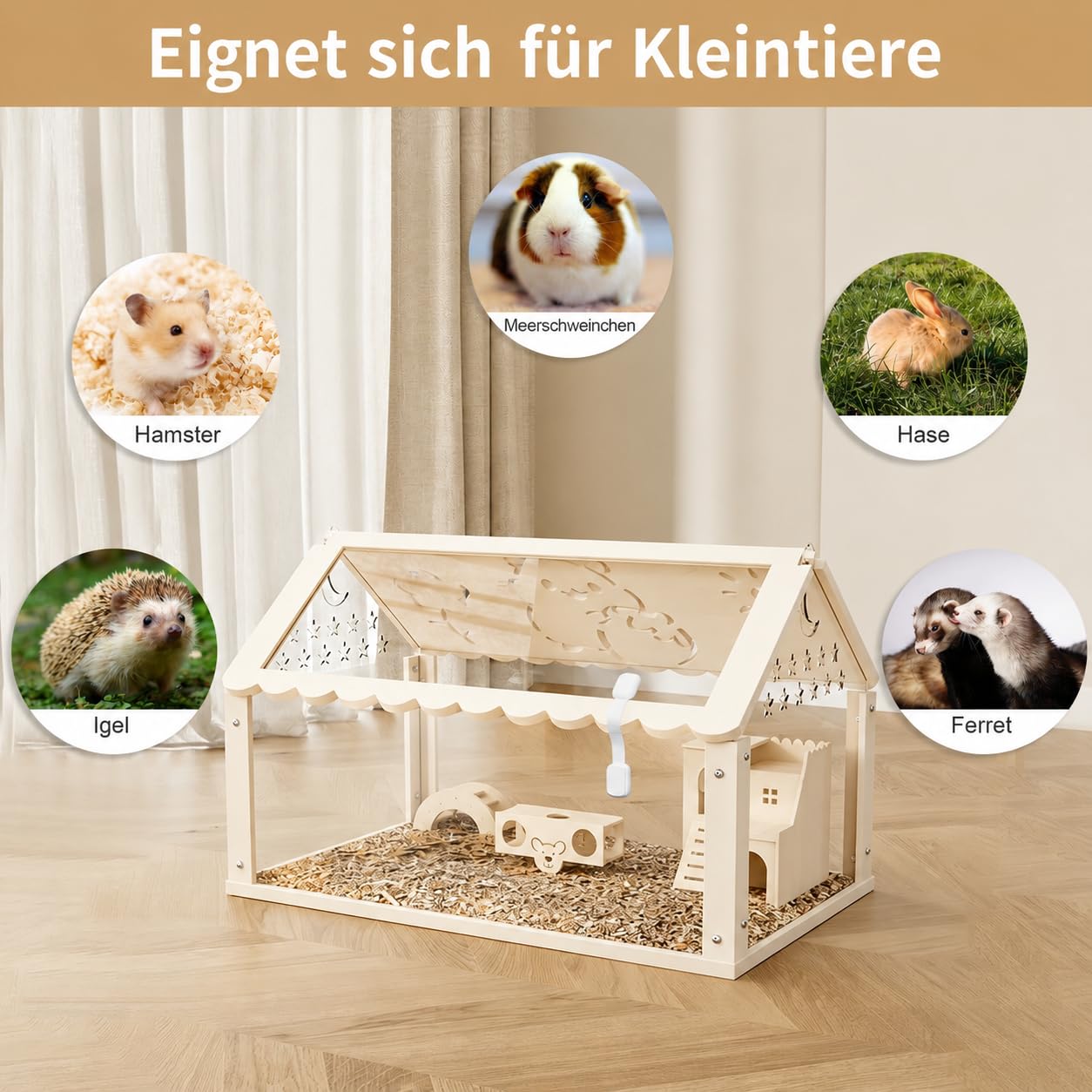 Hamsterkäfig, Kleintierkäfig, Acryl Hamster Käfig, für Nager, Mäuse, Zwerghamster, 60 x 30 x 40cm Hamsterhaus, Haustierhabitat mit Treppe, Mini-Haus und Tunnel