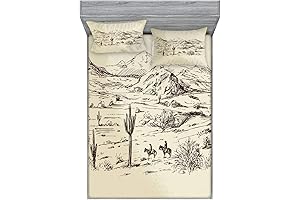 Ambesonne Southwestern Fitted Sheet & Pillow Sham Set: Desert Oasis Escape