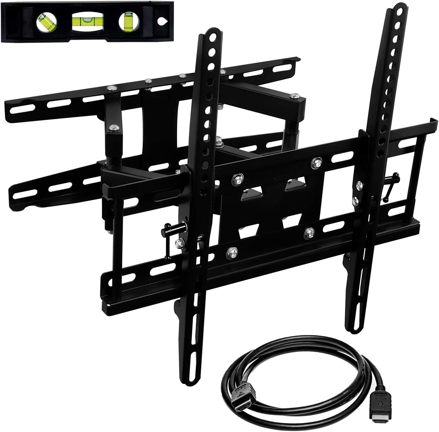 Mount-It! MI-4461 TV Wall Mount components including mount, level, and HDMI cable
