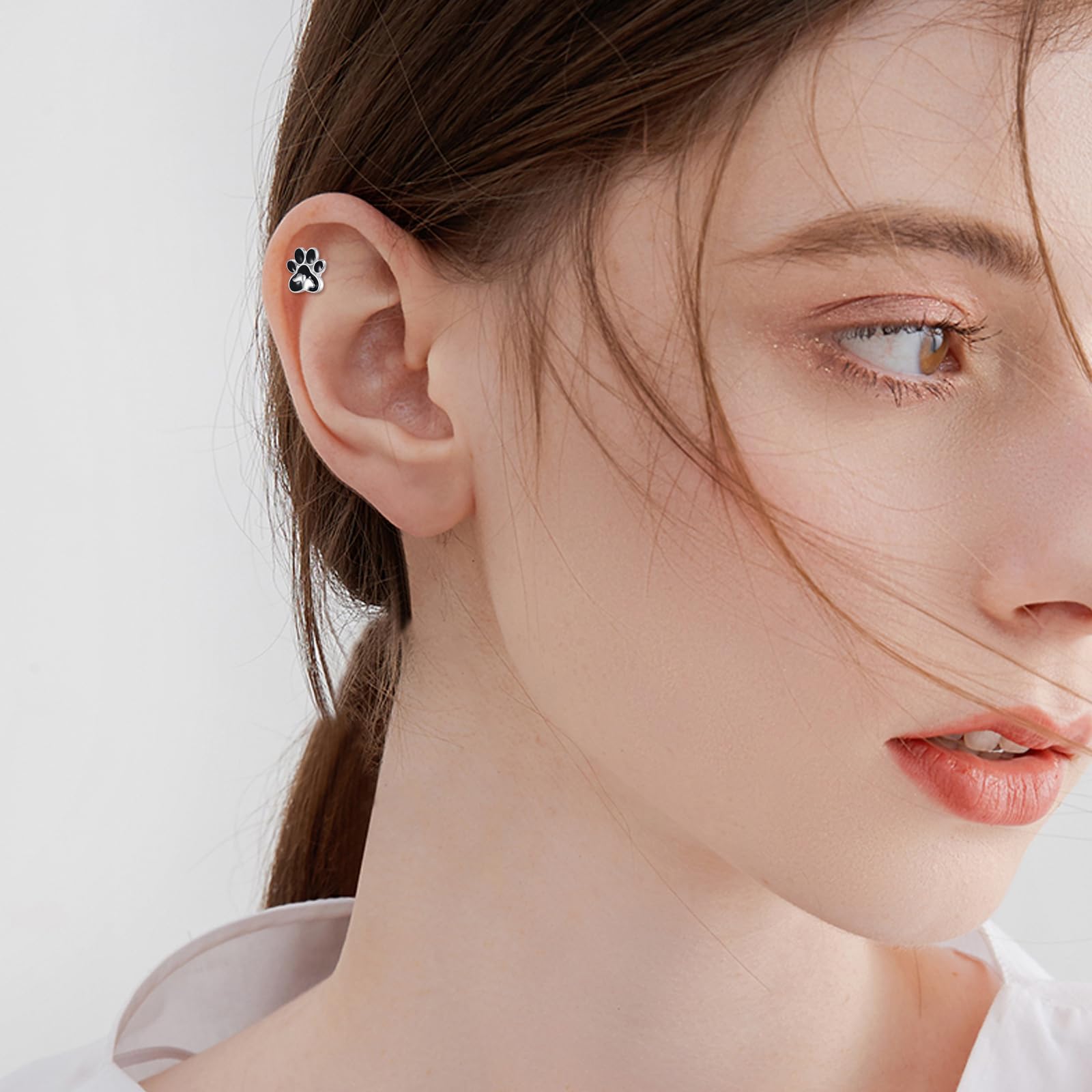 DAYLINLOVE Pfotenabdruck Piercing 925er Sterling Silber 16g Helix Tragus Ohrringe Hund Katze Welpe Piercing Schmuckgeschenke für Damen Frauen Mädchen Mama Oma