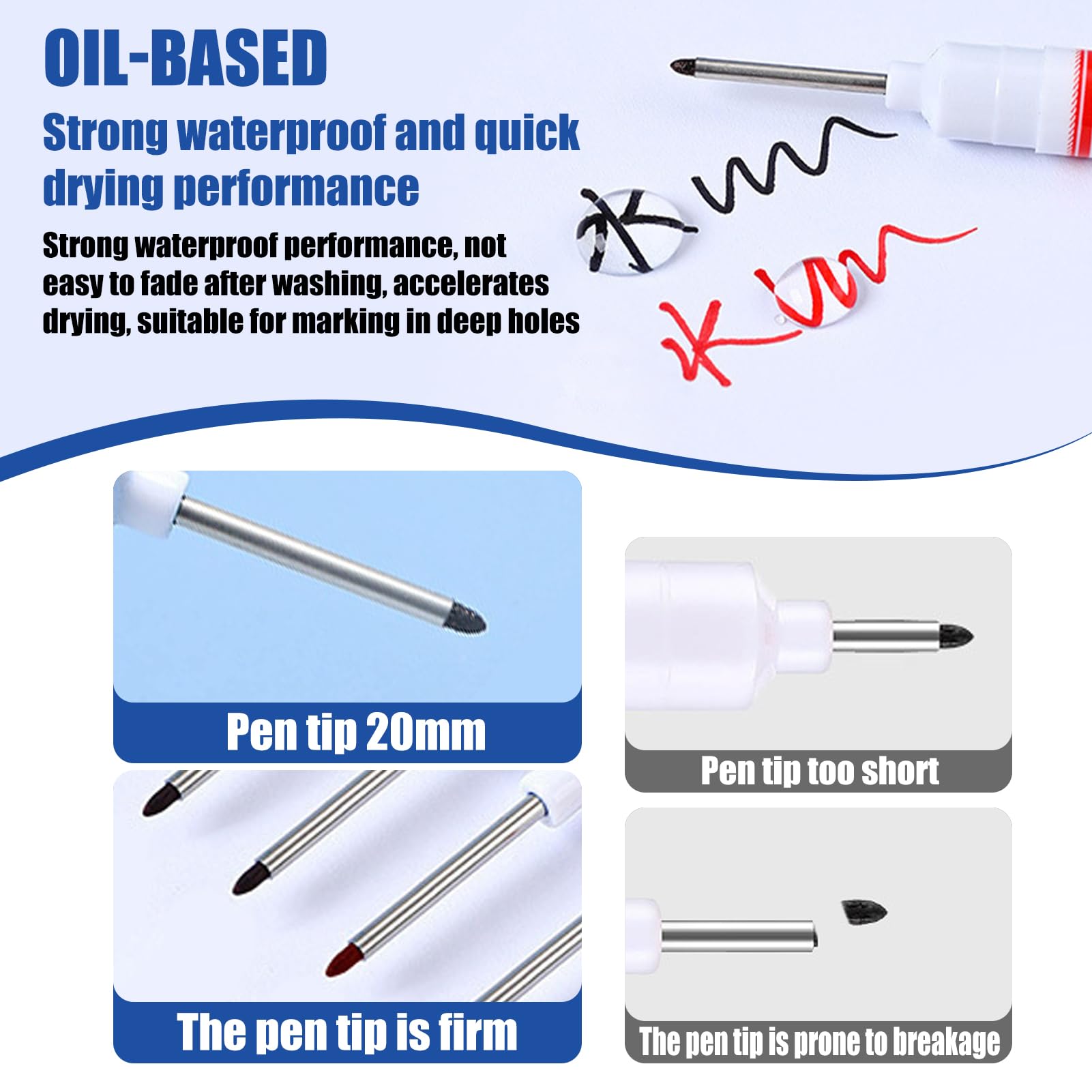 10 pcs Long Head Deep Hole Marker Pens Extended Nib Marking Tools,Colorful Marking Carpenter Waterproof and Durable Tracer Pens for Woodworking,Construction,and Tile Marking(Black/Blue/Red/Green) - Image 3