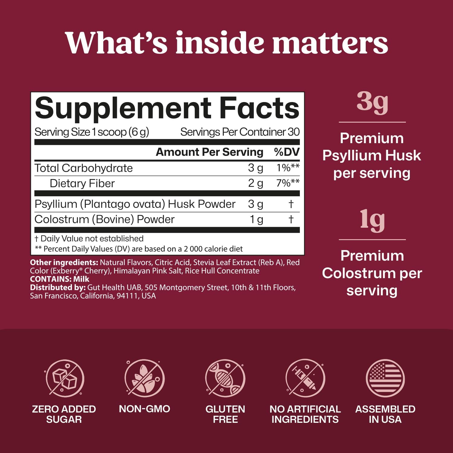 ColonBroom Colostrum + Fiber GLP-1 Friendly Supplement (Strawberry Flavor, 30 Servings) | Bovine Colostrum Powder & Psyllium Husk Powder | for Gut Health & Immunity | Gluten-Free, Non-GMO, Sugar-Free