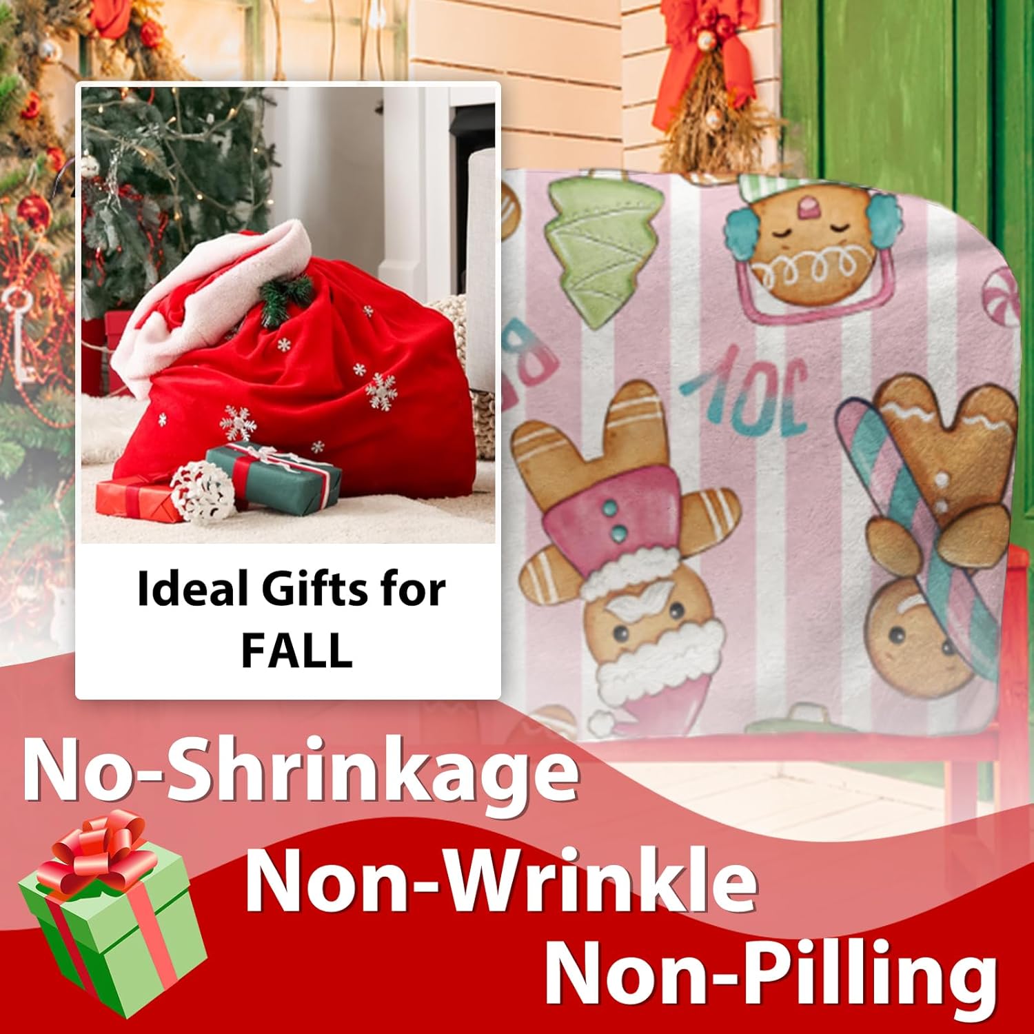 Christmas Gingerbread Man Flannel Blanket, Pink Xmas Tree Stripes Throw Blanket Gifts for Kids Men Women, Funny Winter Holiday Soft Blanket for Bedding Sofa 50 x 60 Inch - Image 4