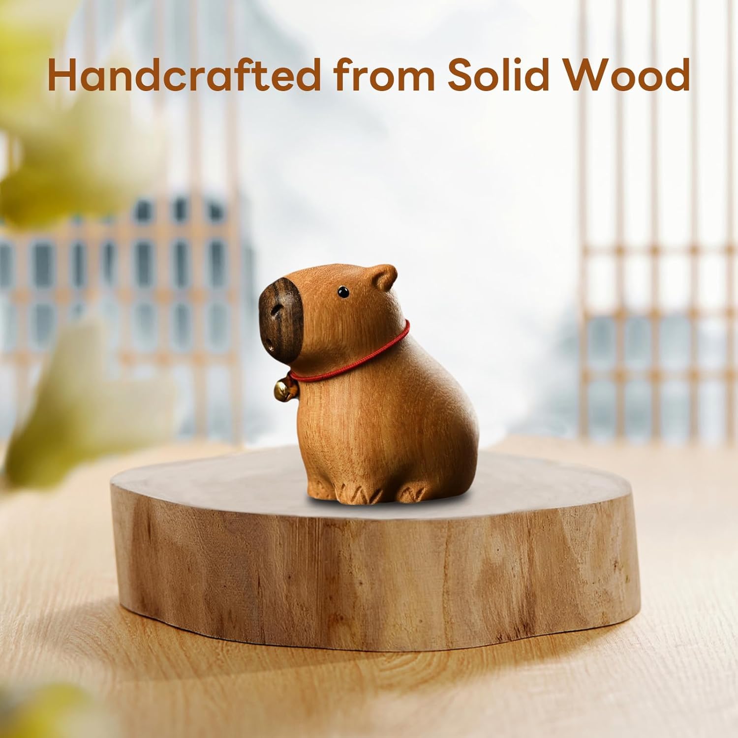 Capybara Wooden Figurine - Handmade Art, Solid Wood Present with Crisp Lines, 4.2x3.6x5.4cm