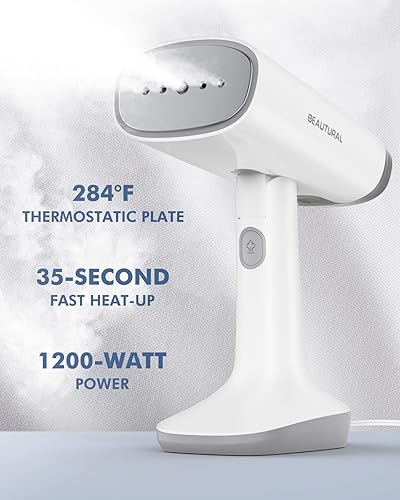 Miniatura 4 de BEAUTURAL Vaporizador de viaje para ropa con doble voltaje para uso en todo el mundo, removedor de arrugas de tela plegable de mano, plancha de