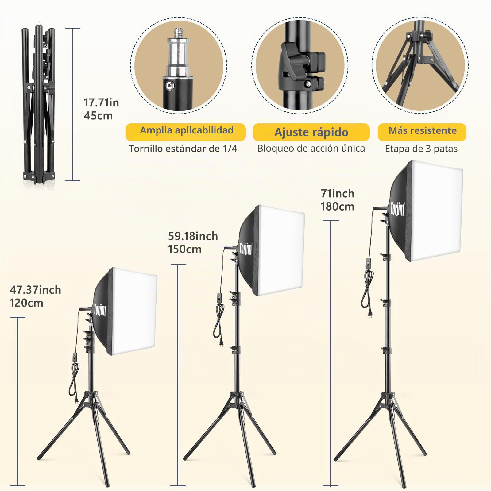 Torjim - Kit de iluminación para fotografía de Softbox, 16 x 16 Pulgadas, Kit de iluminación Profesional de Softbox con Bombillas LED de 85 W, 3000-7500 K, Luces de Estudio para fotografía/grabación