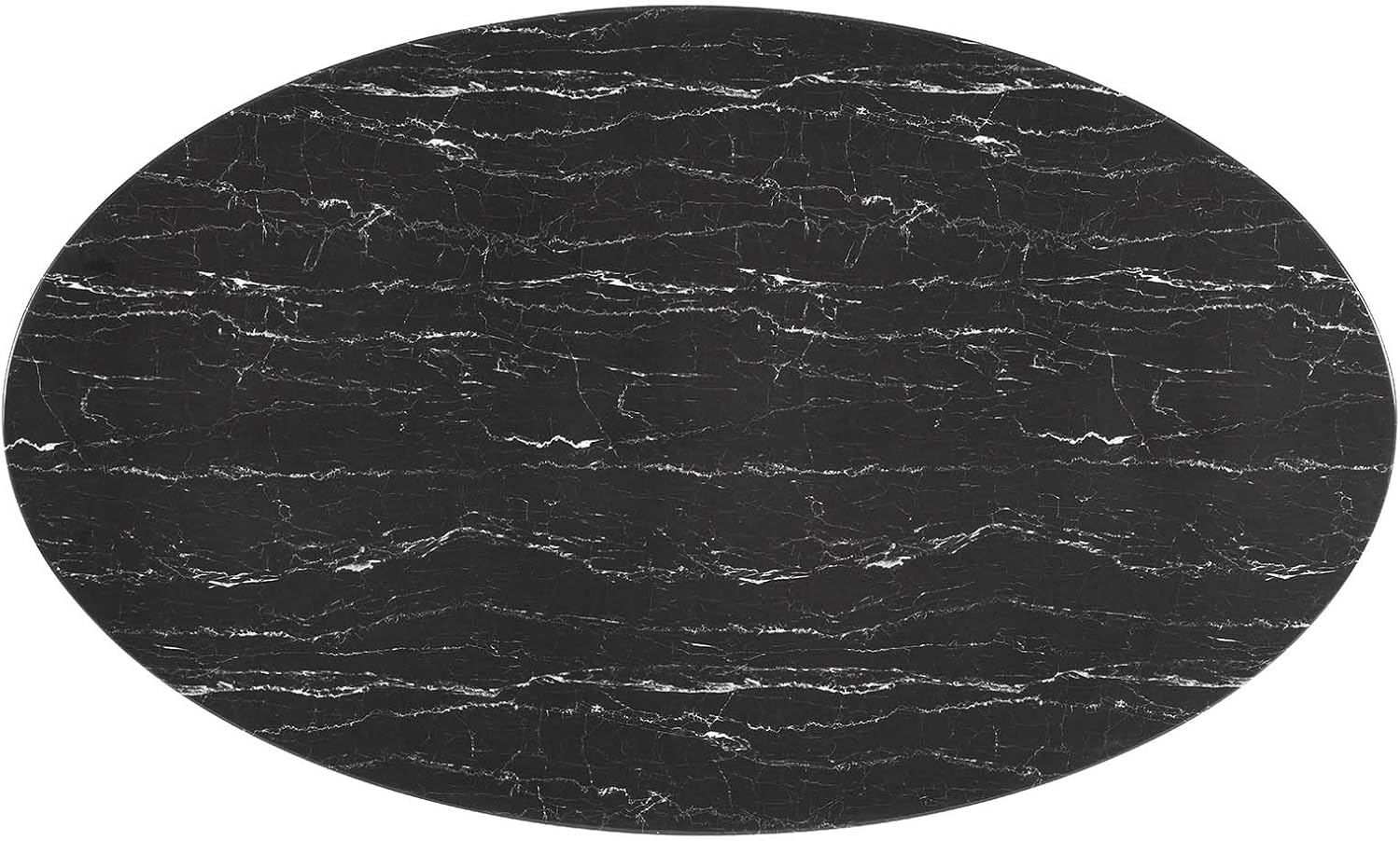 Black Oval Artificial Marble Dining Table with Metal Pedestal Base