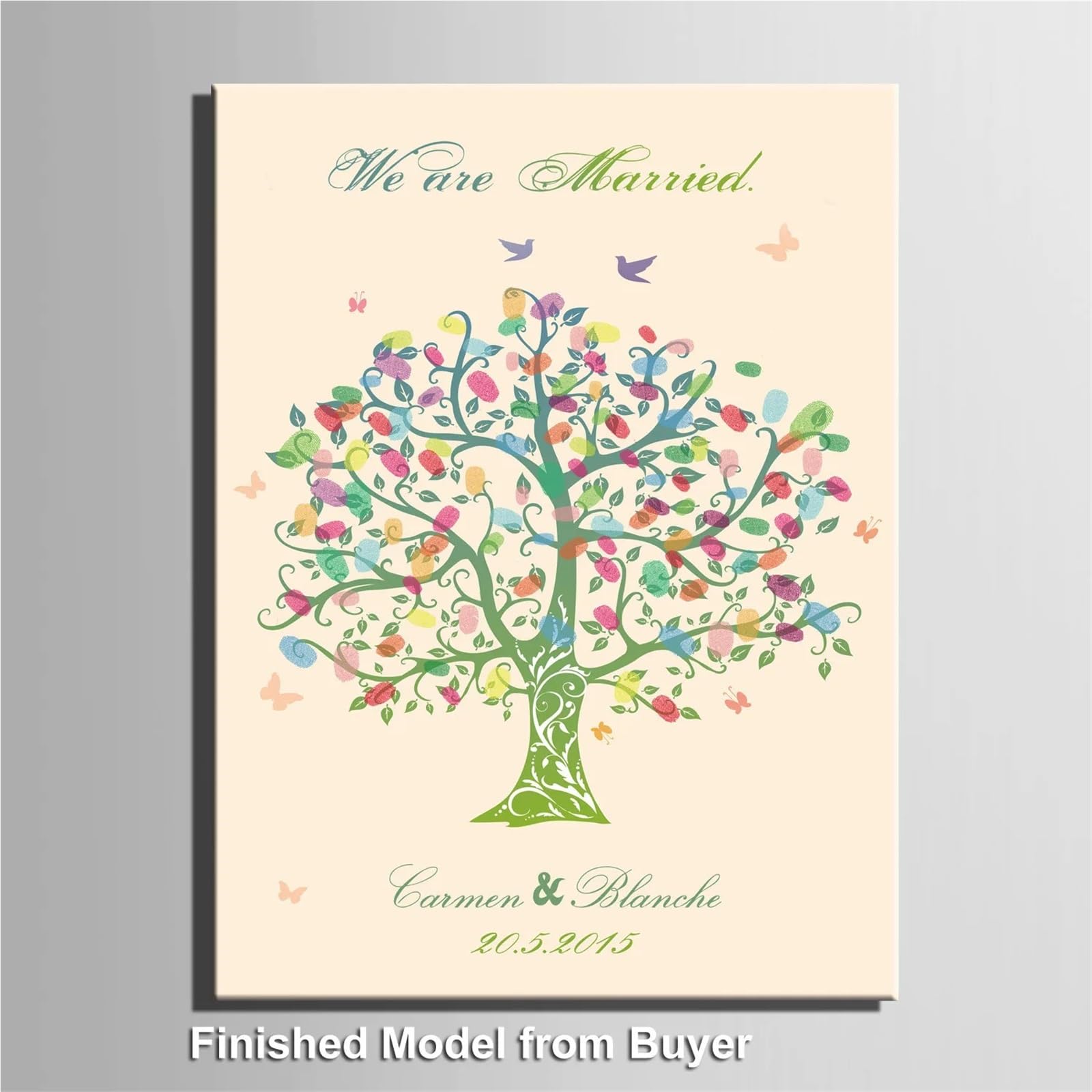 Hochzeits-Fingerabdruck Baum Hochzeit Fingerabdruck Baum Leinwand Malerei DIY Gästebuch for Party Dekor(60x80cm 24x32inch,Style06)