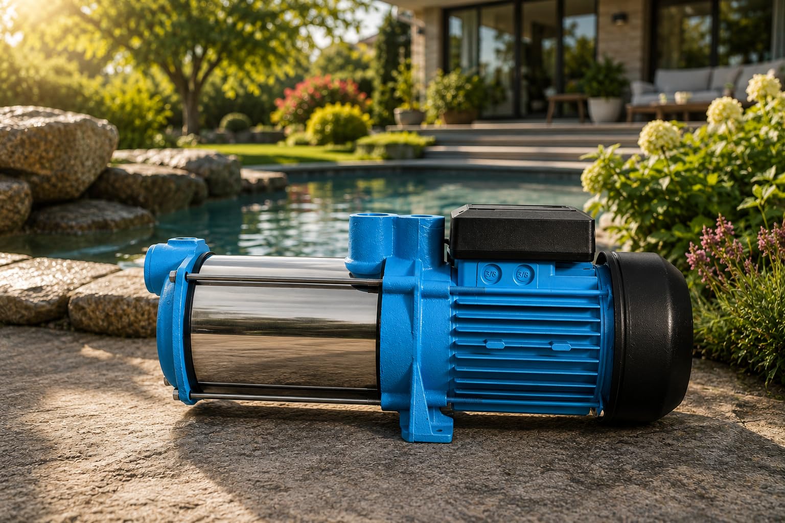 Pompe à Eau MAX-H 1300 1300W 6000 l/h Hauteur 55 m Pompe de Surface Multicellulaire Auto-amorçante 5 TURBINES INOX Jardin Arrosage