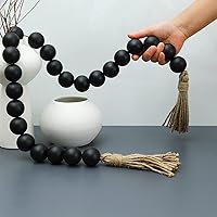 Vista 4 de Guirnalda grande de cuentas de madera negras para decoración de granja de 50 pulgadas de largo con cuentas de 1.6 pulgadas de diámetro, guirnalda