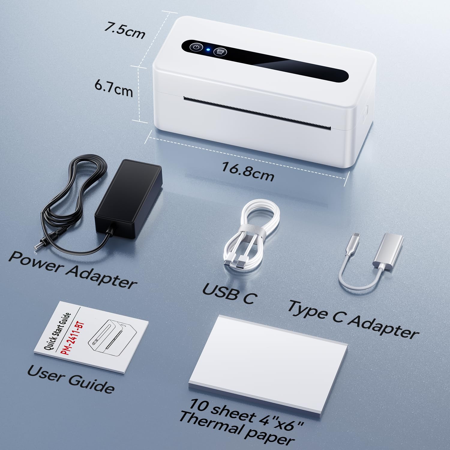 TATTMUSE Etykieta termiczna do łączności Bluetooth i USB, drukarka etykiet ekspedycyjnych 4x6, kompatybilna z Vinted, Amazon, Cdiscount, Leboncoin, UPS, Shopify, biała