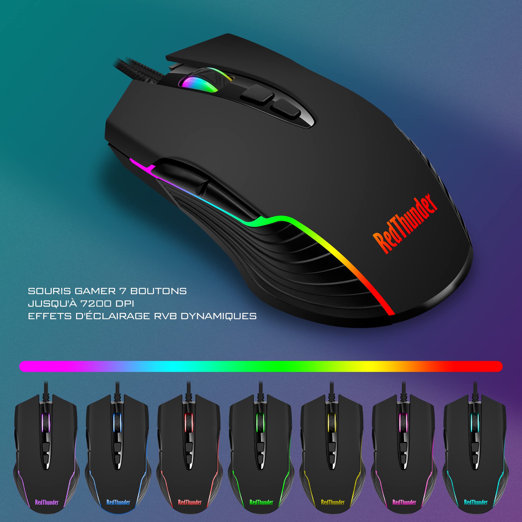 RedThunder K10 Ensemble Gaming Clavier et Souris Gamer Usb, AZERTY FRANÇAIS + Repose-Poignets, Clavier Anti-Ghosting Rétroéclairé RVB et 7200 DPI avec Souris Ergonomique pour Les Joueurs (Noir)