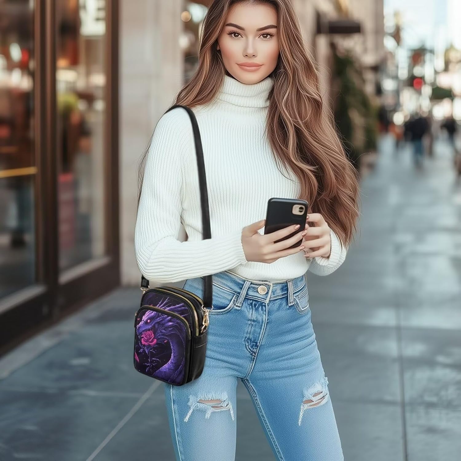 GIFTPUZZ Crossbody Leather Bags for Women Medium Soft with 3 Pockets Adjustable Strap and Internal Zipper Pocket