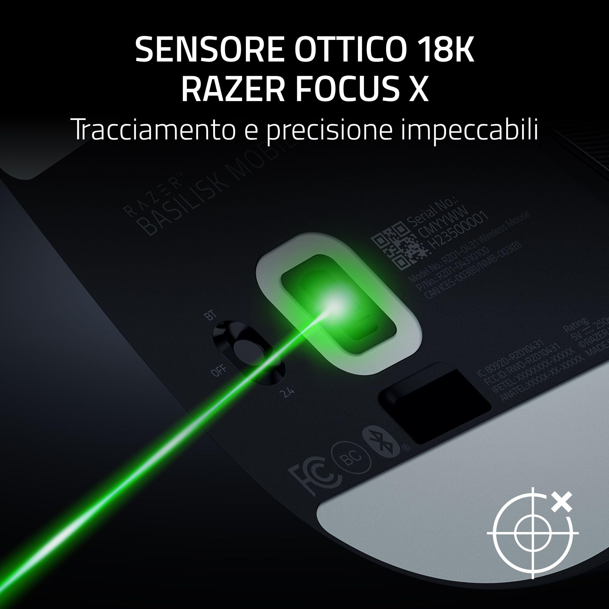 Razer Basilisk Mobile - Piccolo mouse ergonomico portatile da gioco senza fili - AI Prompt Master - Sensore Focus X 18K (connettività tri-mode, fino a 105 ore, switch del mouse Gen-3) Nero