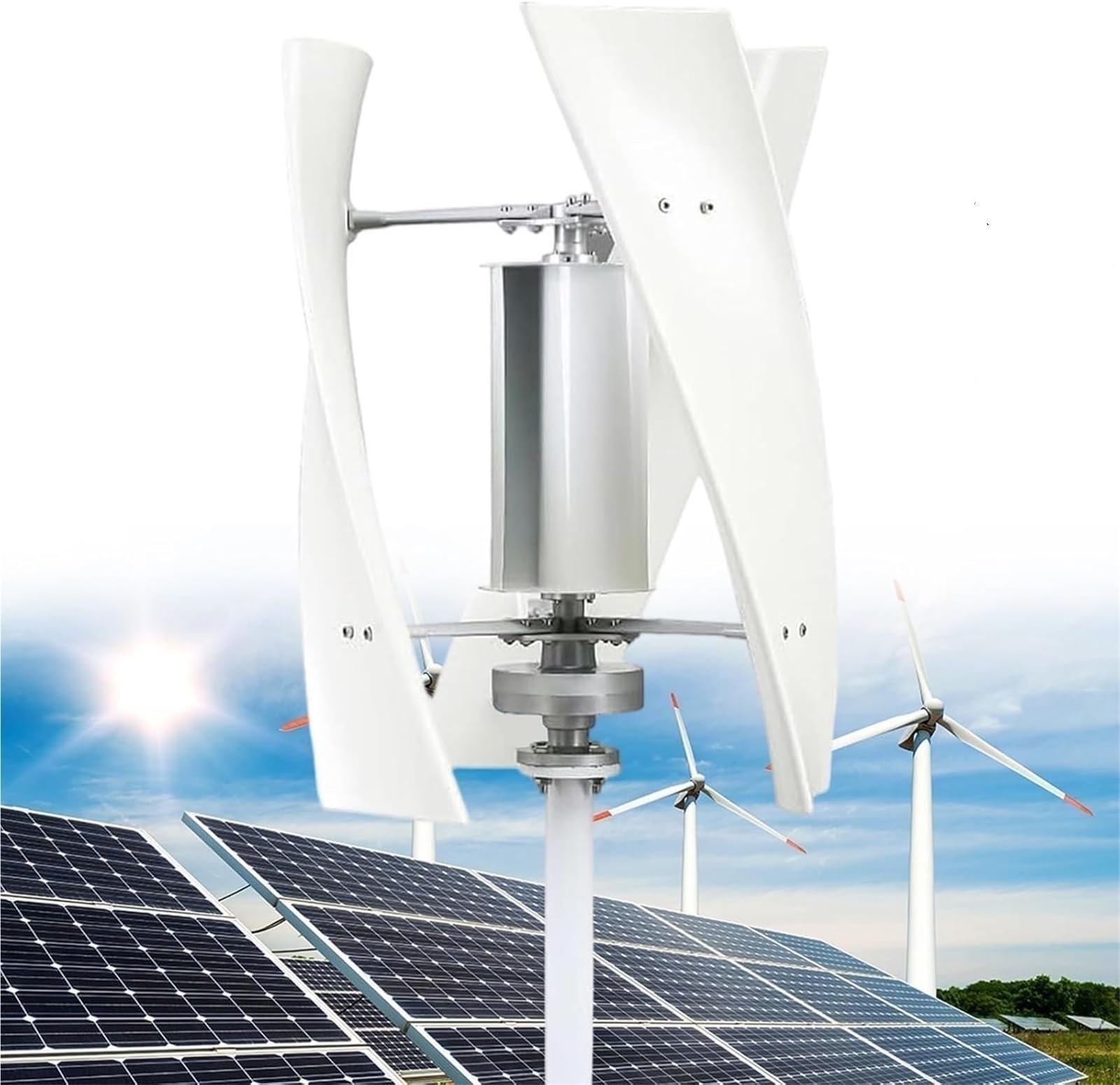 Turbina Eólica Vertical Kit Completo,Generador Viento Jardín Instalacion Eolica Domestica Aerogenerador Eolico Trifásico AC Turbina Eólica de Viento Vertical con Controlador(20000W,48V)