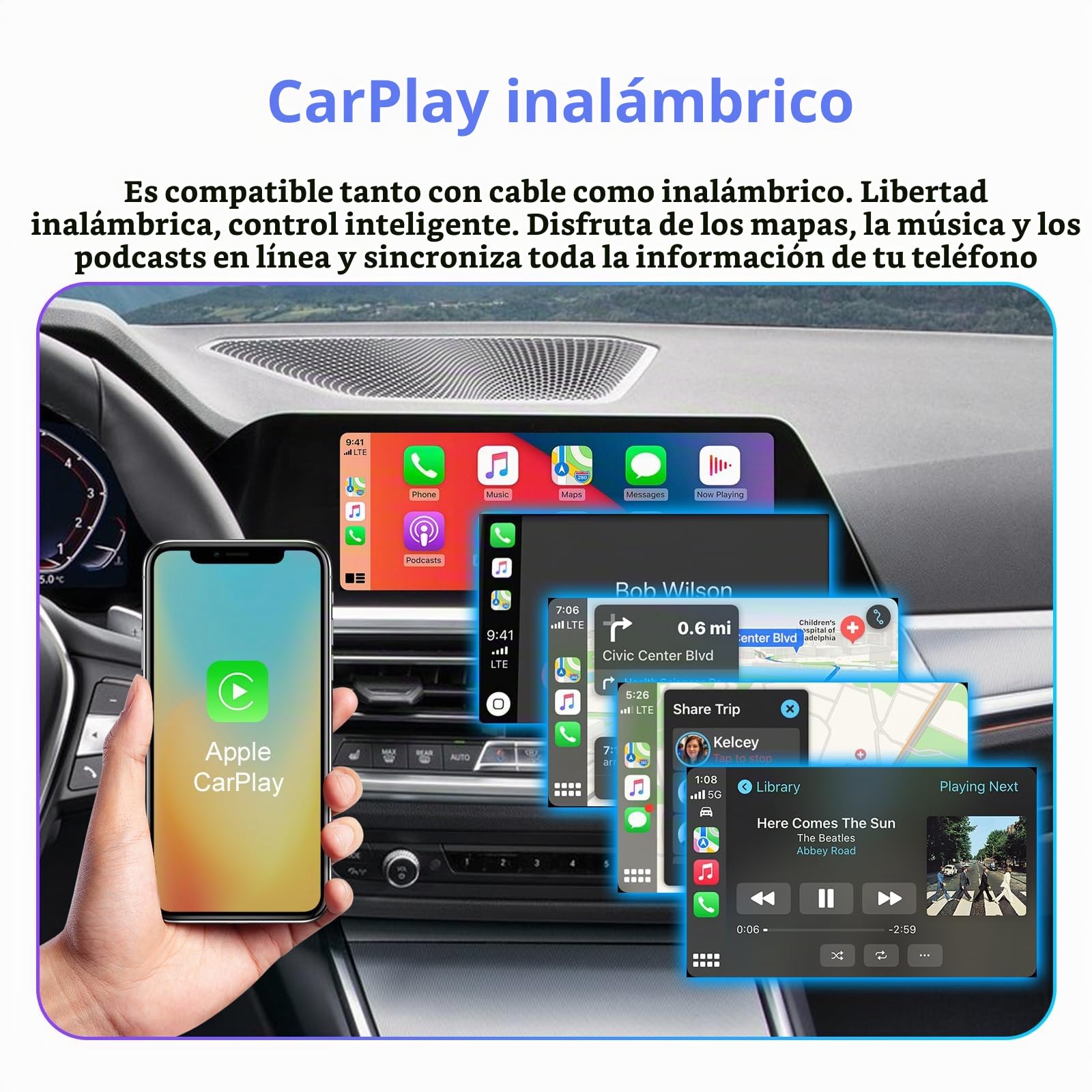 Kit de decodificador inalámbrico CarPlay y Android Auto para BMW EVO 2016+ | Plug & Play Adaptador inalámbrico CarPlay para BMW sistema EVO MGU ID5 ID6 ID7 con SWC WIFI Bluetooth Siri Navegación GPS