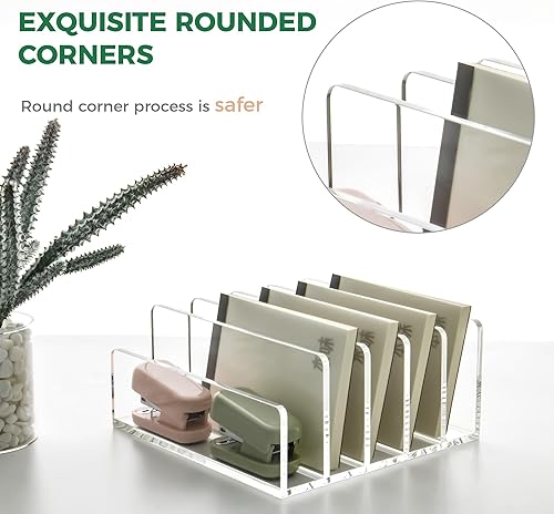 Miniatura 5 de Soporte de correo de acrílico transparente con 5 compartimentos, clasificador vertical de letras y organizador de escritorio multifunción para