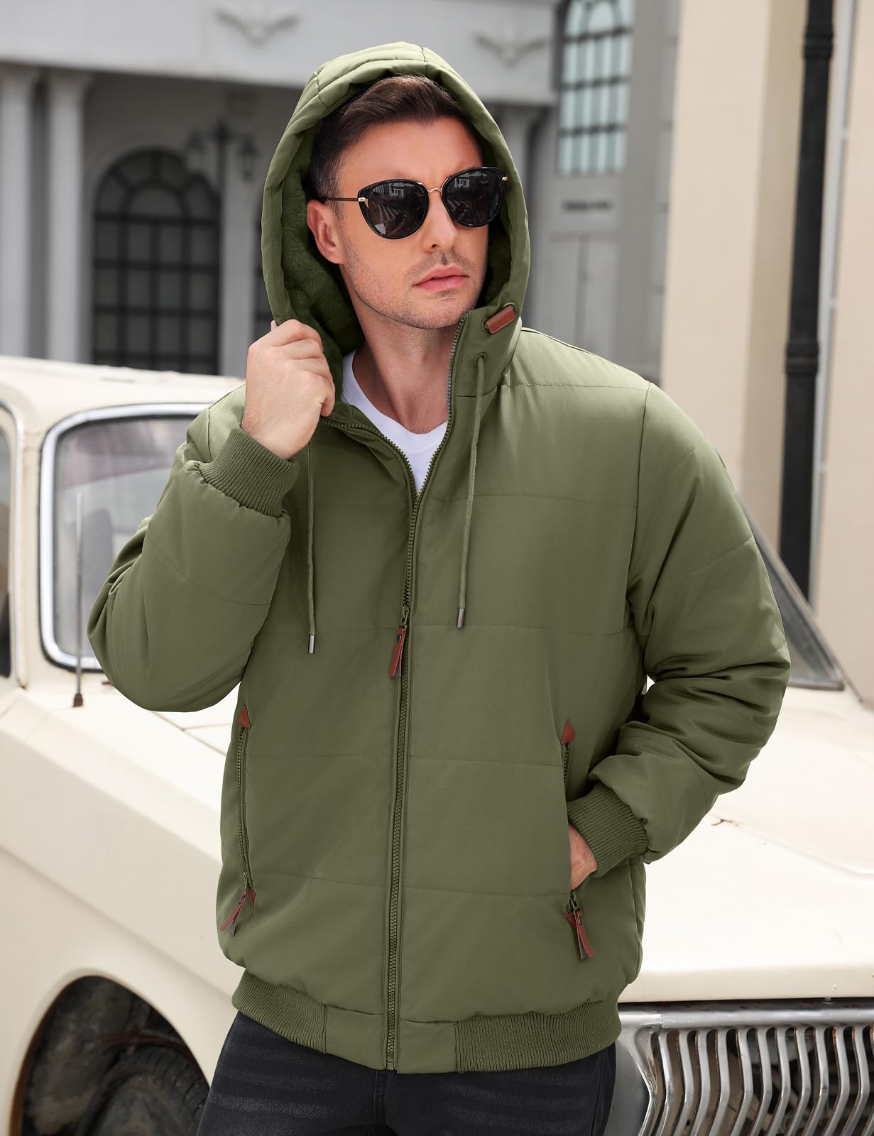 TOMEEK Chaqueta Hombre Invierno con Capucha Cálido Abrigo Hombres Cazadora Acolchada Forro Polar Casual Chaquetas con cremallera y Bolsillos Cómoda Cortavientos