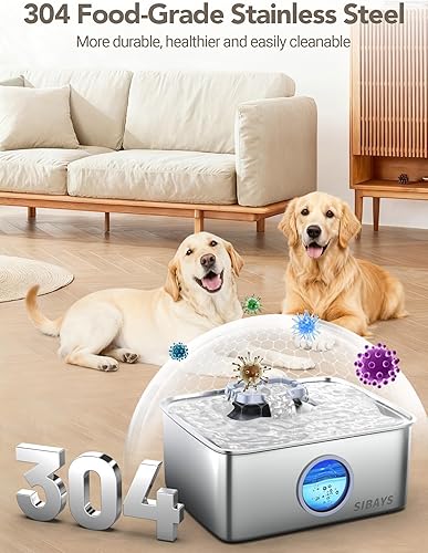 Miniatura 3 de SIBAYS Fuente de agua para perros de 4 galones15L, fuente de agua para mascotas de gran capacidad de acero inoxidable con luz LED de nivel de agua,