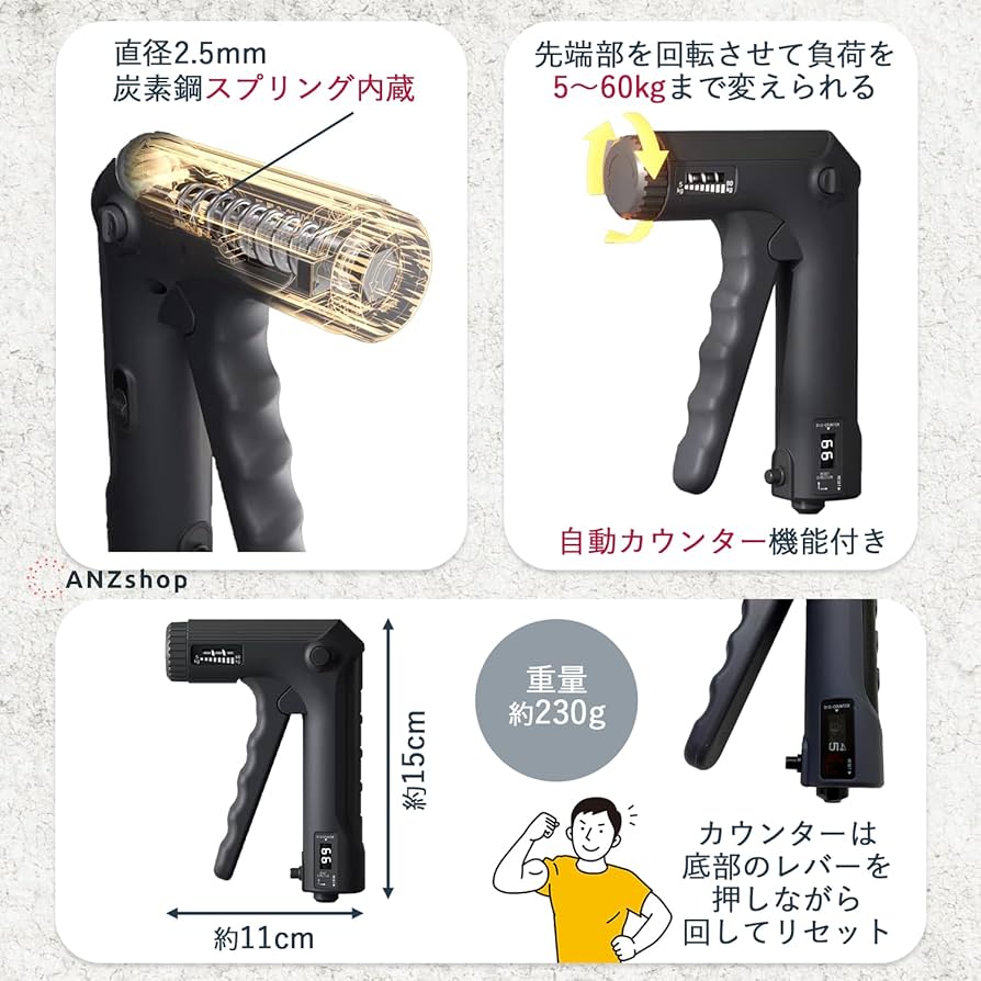 ハンドグリップ　可変式 ハンドグリップ 握力 トレーニング 可変式 5kgから60kg 男女兼用