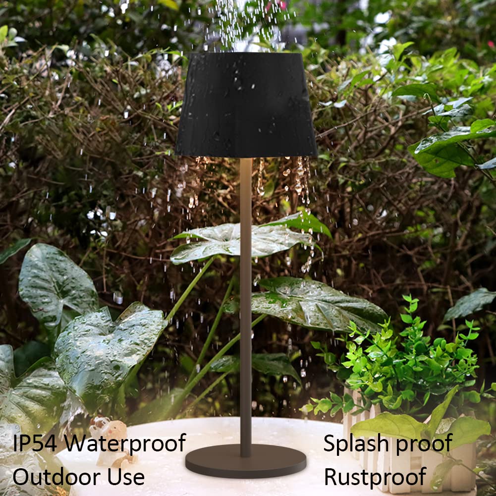 K-Bright 2 pezzi Lampada LED Dimmerabile da tavolo in alluminio, H38cm, Ricaricabile Colore luce calda Per interni/esterni Lampada da scrivania senza fili con 1m USB-C (Nero)