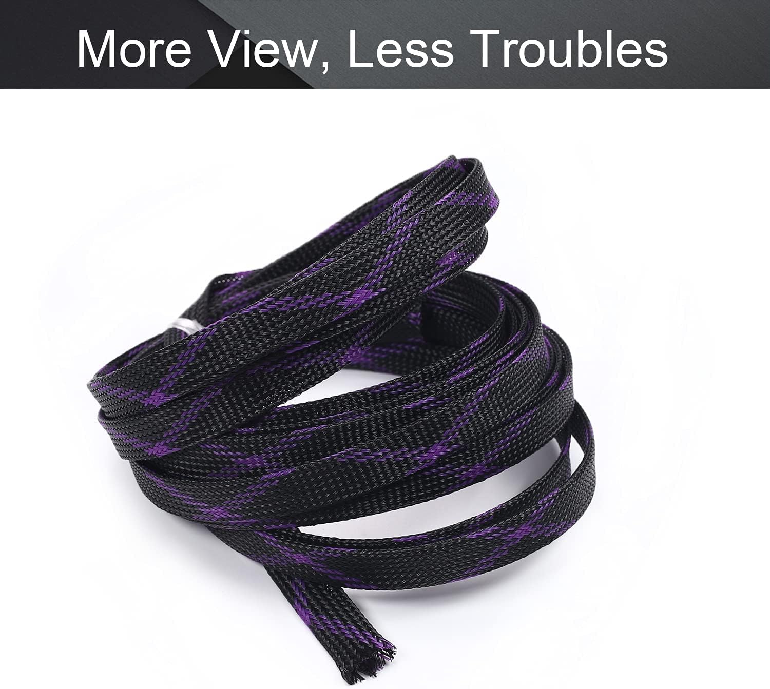 Heyiarbeit 5m/16.4ft PET Expandable Braided Sleeving 1/2-inch Width Flexible Wire Mesh Sleeve for USB Cable Power Cord Audio Video Cable - Protect Cat from Chewing Cords - Black Purple