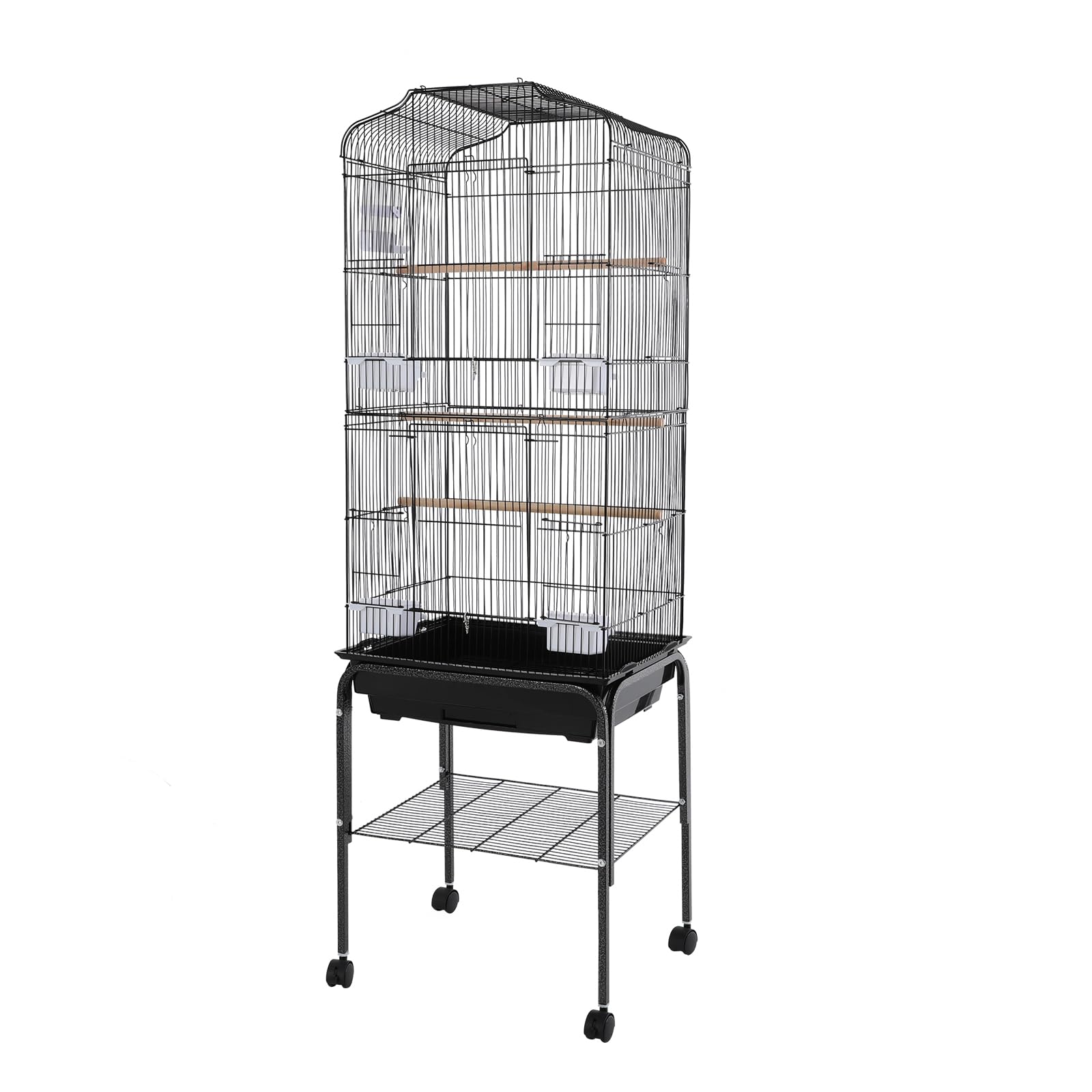 Gabbia per uccelli grande, 47 x 37 x 137,5 cm, per uccelli con ruote, casetta per uccelli con 4 mangiatoie e ciotola per pappagallini, pappagallini
