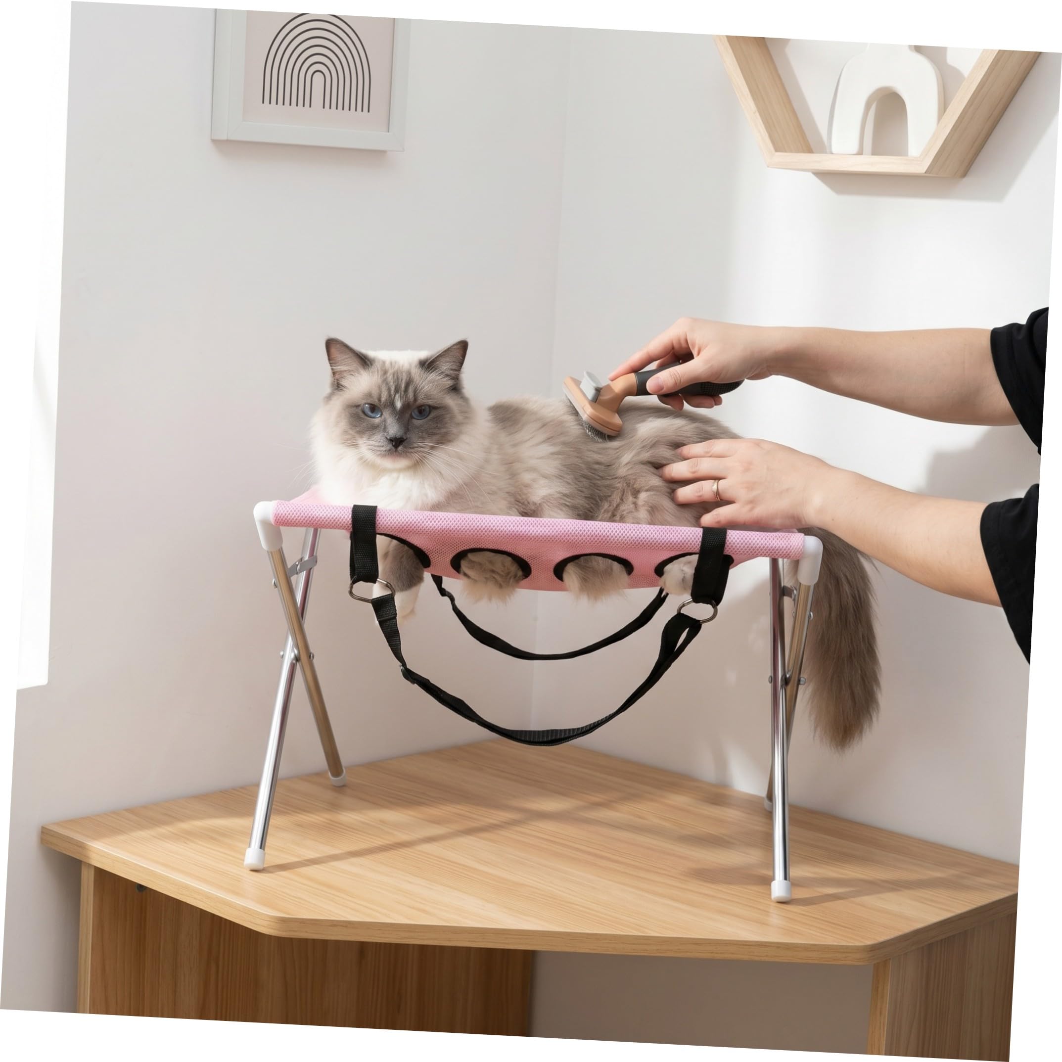 Yardwe Amaca Toelettatura Pieghevole con Supporto, Cinghie Regolabili | Rete Traspirante, Acciaio Inossidabile Smontabile, Rosa, per Cani Piccoli e Gatti, Stabilità e Relax