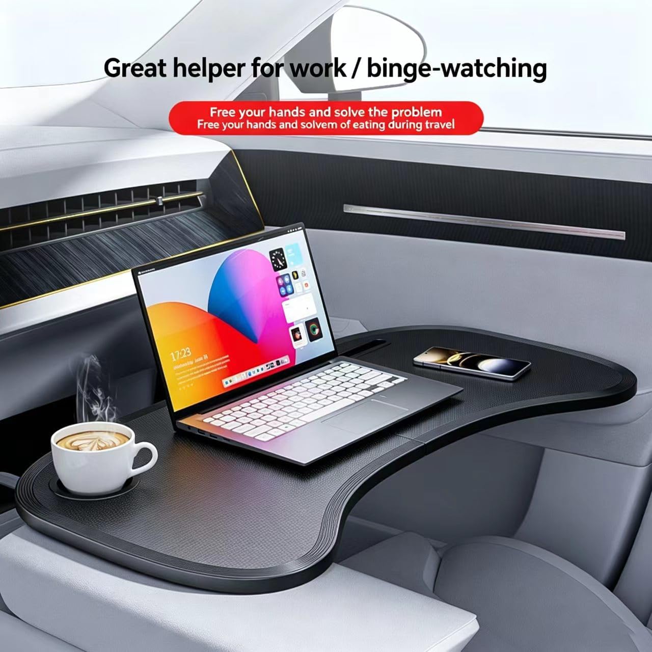 Foldable Steering Wheel Tray, Laptop Stand, Car Dining Table, Universal Portable Car Workbench for Drivers and Passengers, Compatible with Various Car Models