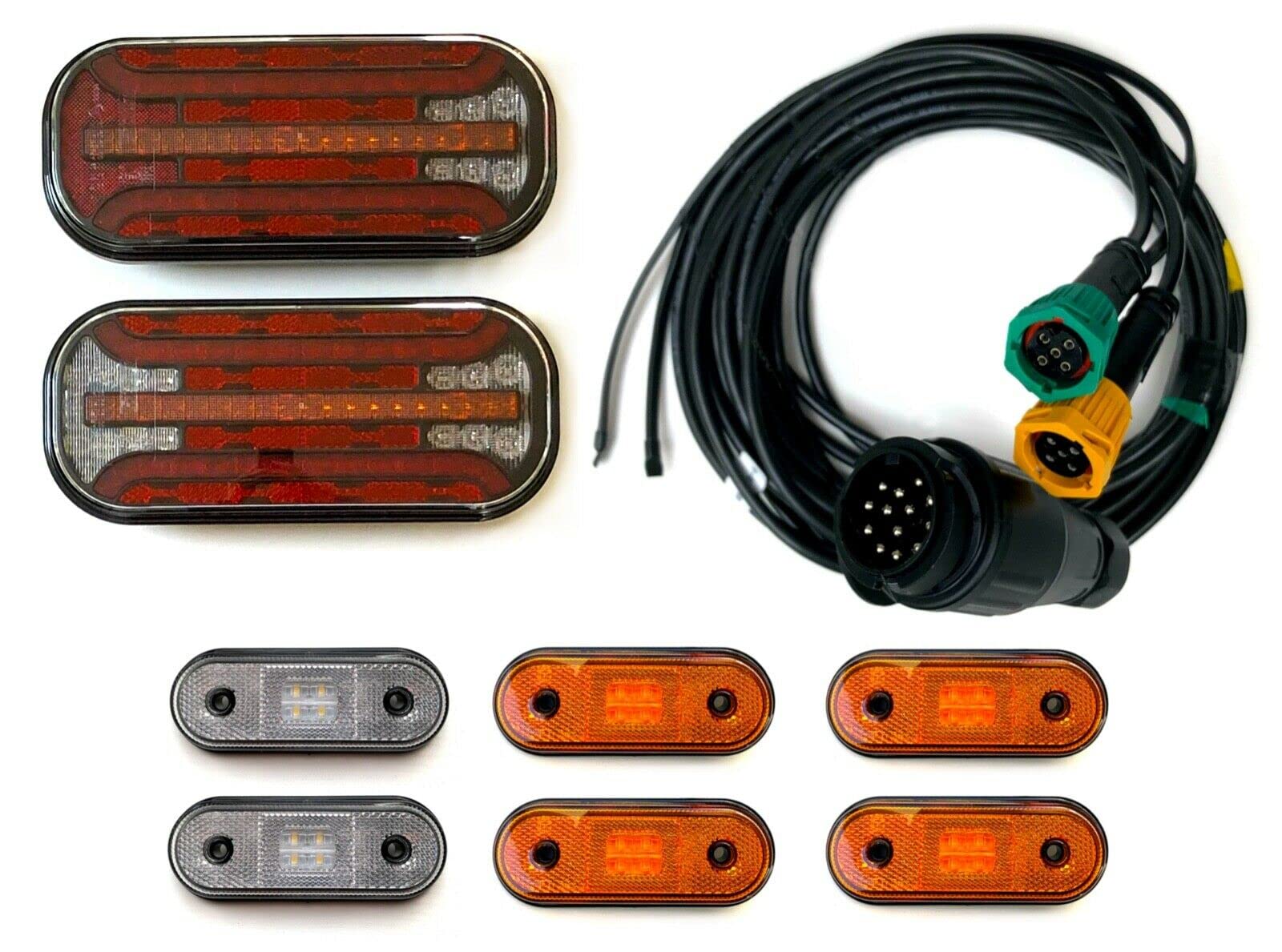 Luces Remolque LED 12V/24V 13 Polos Kit con 2 Pilotos Traseros Intermitente Dinámico 6 Luces de Posición Cable 5m-9m para Remolque Caravana Autocaravana