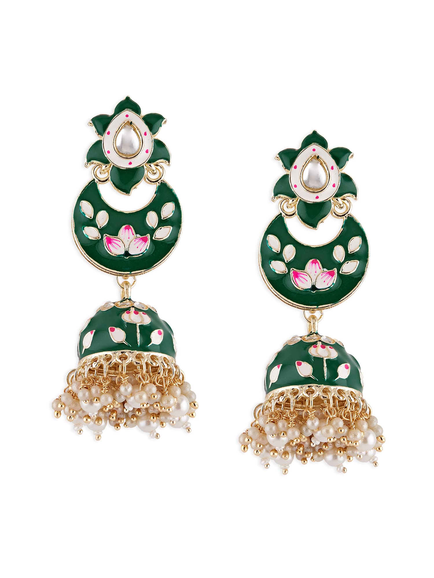 See full amazon price history chart for Zaveri Pearls Green & Pink Meenakari Ethnic Kundan Jhumki Earrings For Women-ZPFK14592 Zaveri Pearls Green & Pink Meenakari Ethnic Kundan Jhumki Earrings For Women-ZPFK14592 (B0BCG1WJ7L) Amazon Price History, Amazon Price Tracker