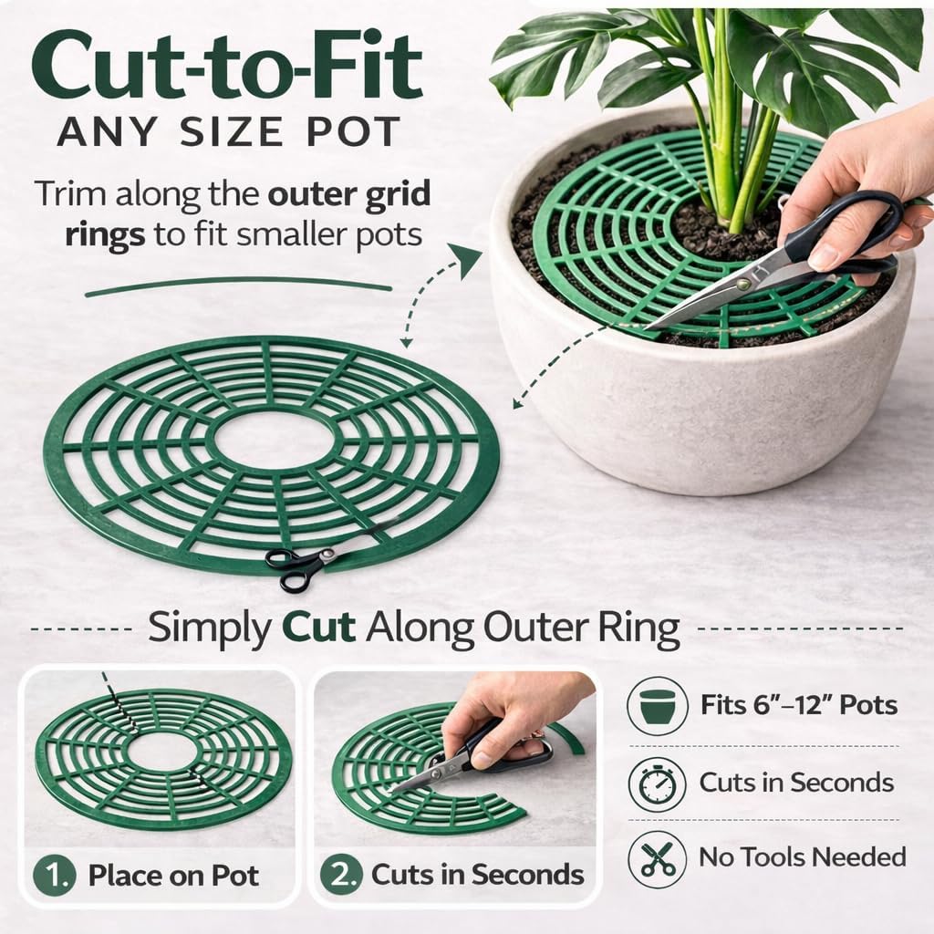 12 inch Plant Pot Cover | Soil Cover for Plants (One Piece Design) | 6 Pack | Dark Green | No Stakes or Assembly Needed | Perfect for Covering Plants from Animals | Made in USA