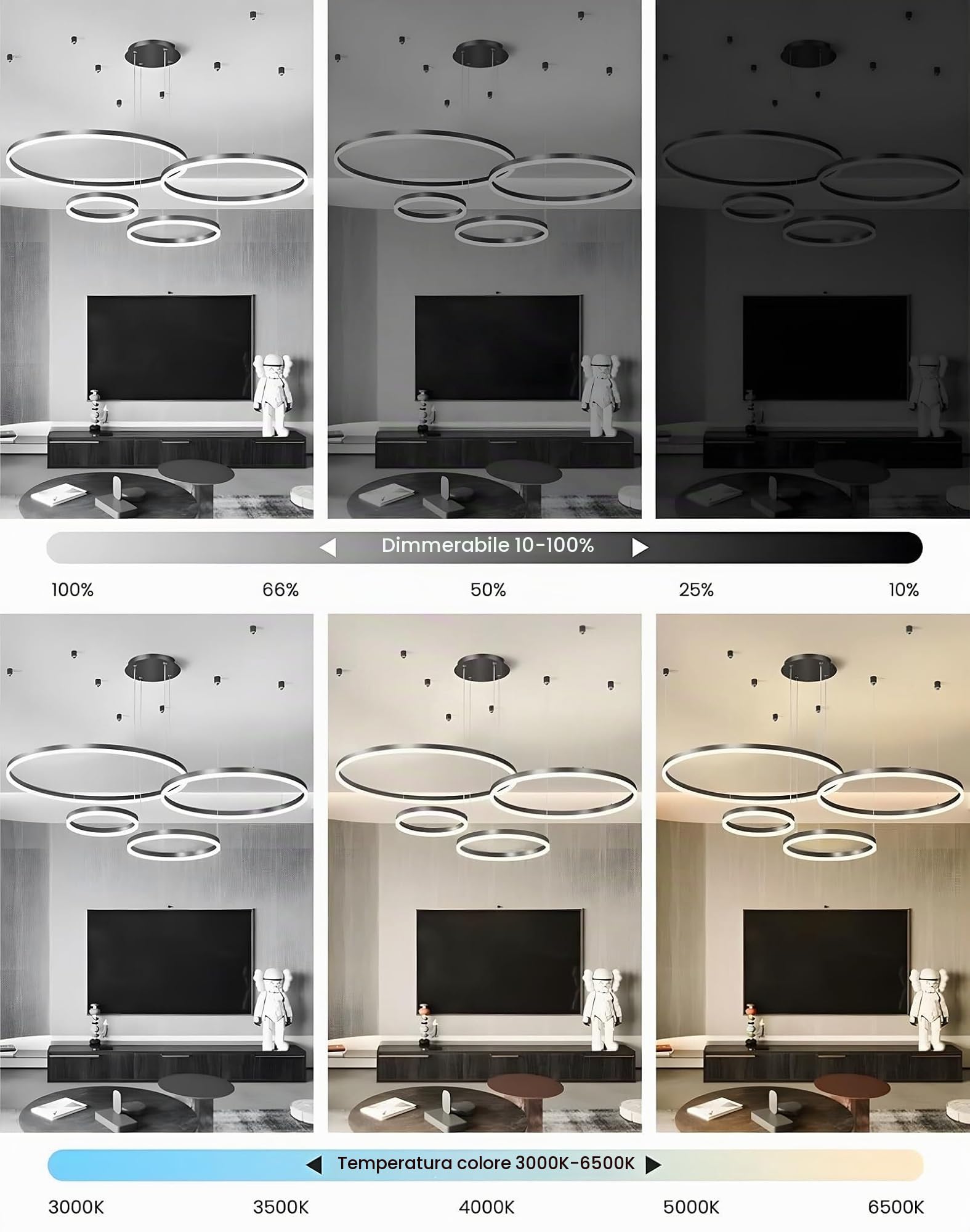 Lampadario moderno a LED fai da te, illuminazione a sospensione a LED circolare in metallo e acrilico, telecomando, dimmerabile, lampada a sospensione rotonda for soggiorno e camera da letto.(Black,B-
