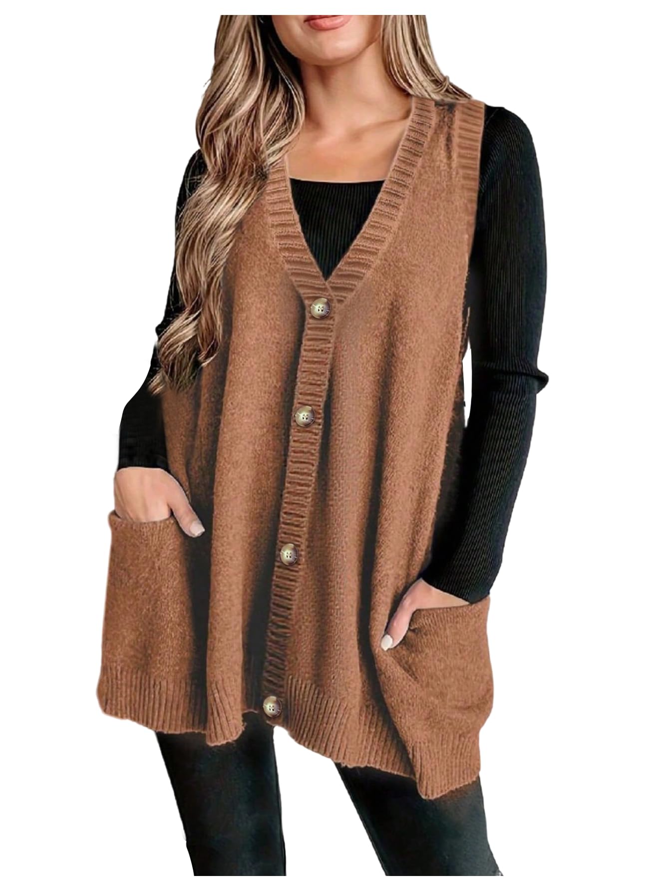 SOLY HUX Womens Plus Size Sweater Vest V Neck Sleeveless Button Down Knit Cardigan with Pockets