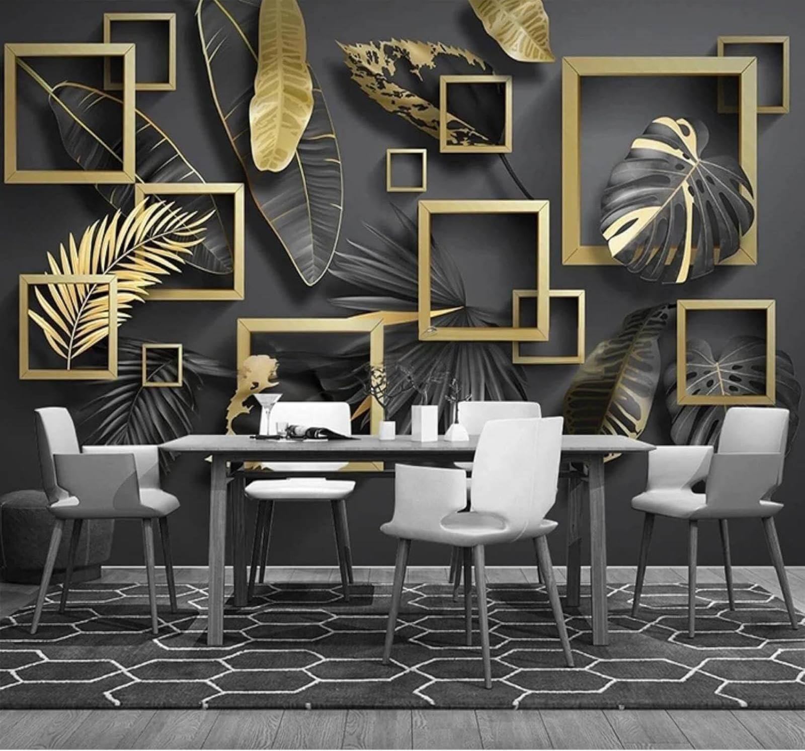 Tzxztt Creative Gold Leaf Leaves Three Dimensional Geometric Modern 3D Wallpaper Premium Textured Silk Neutral Tones Material Ideal for Living Room Bedroom-300cm×210cm