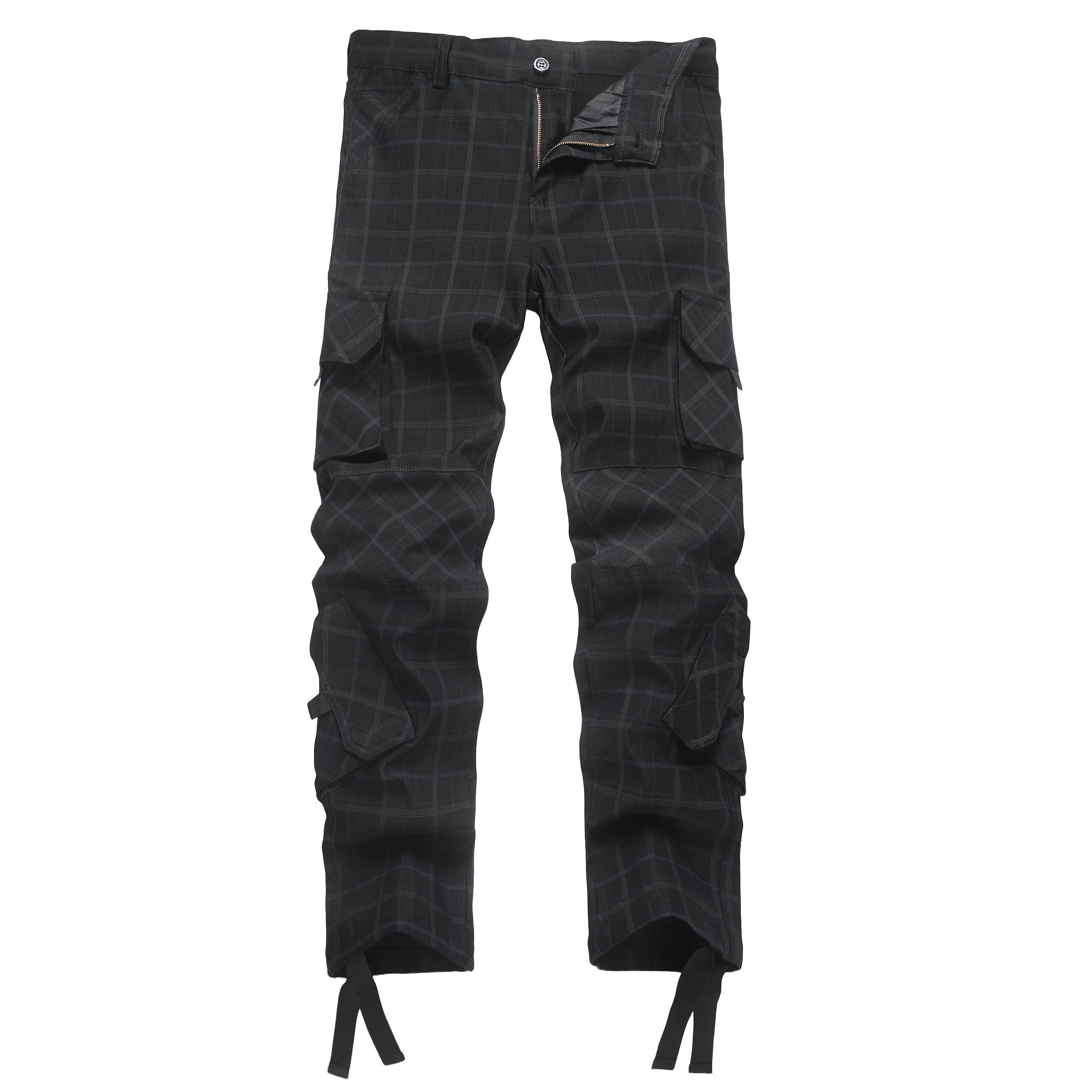 NOVOCCT Men's Plaid Cargo Pants Stretch Relaxed Fit 9-Pockets | Deep Utility Pockets, Adjustable Drawstring Cuffs, Stretch Comfort, Streetwear Style, Casual Work and Outdoor Wear