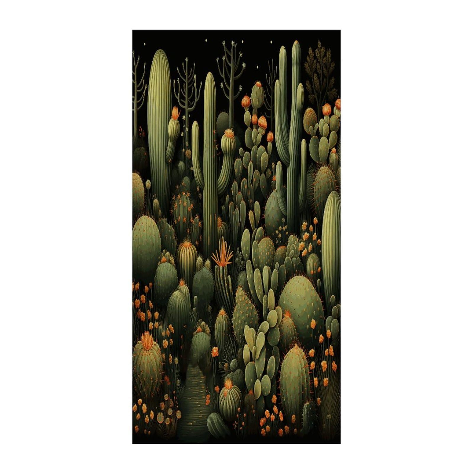 Fekiloot Style Green Cactus Door Curtain Room Divider Curtains