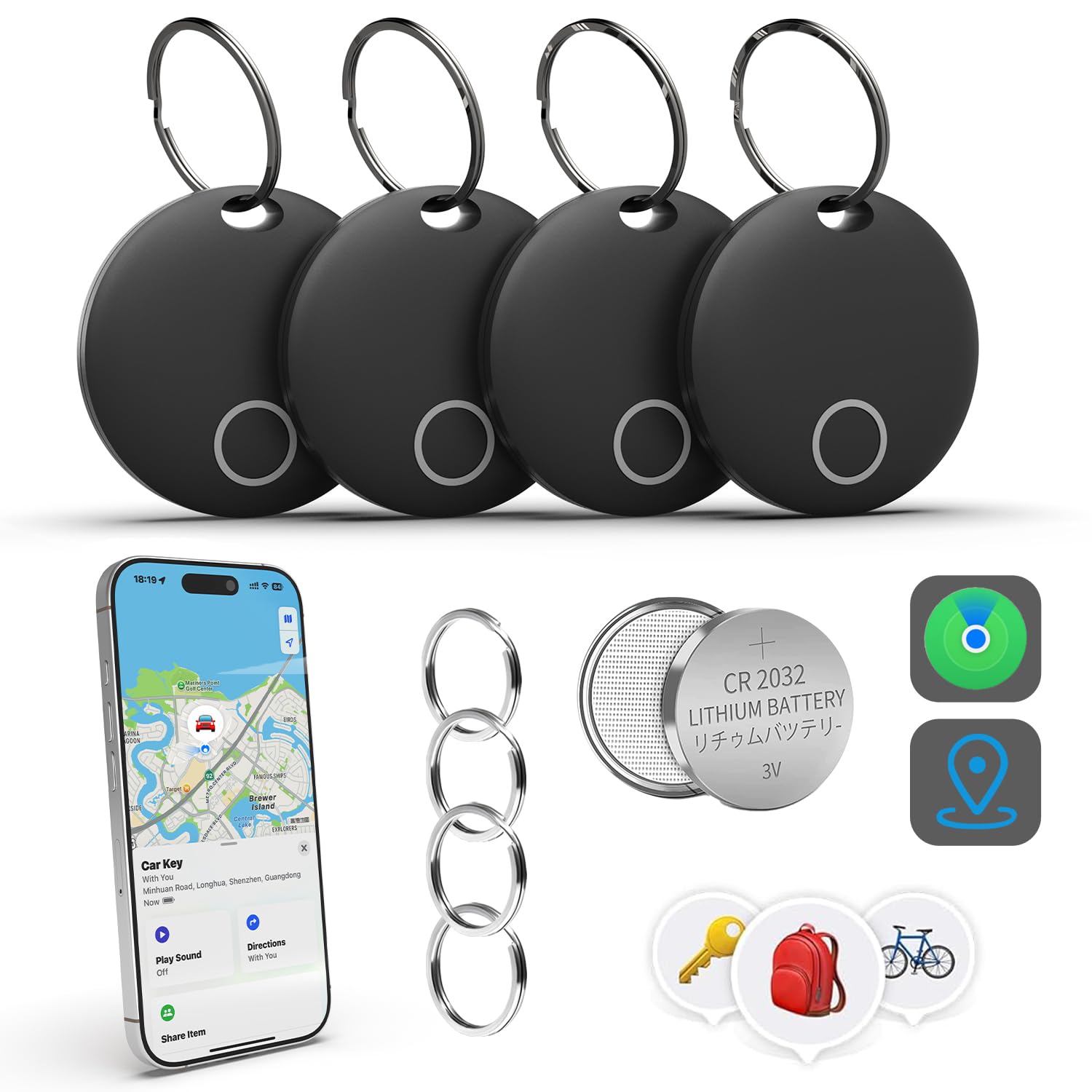 Midlocater Air Tracker Tags-4 Pack [Apple MFi Certified] (iOS Only), Smart Bluetooth Tracker, Compatible with Apple Find My, Item Locator for Keys,