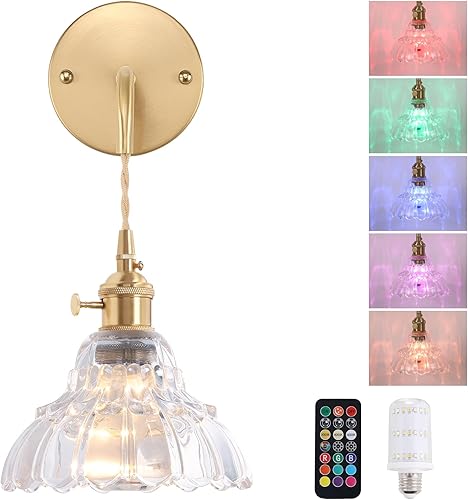 Miniatura 16 de Juego de 2 apliques de pared a pilas, luces de pared recargables vintage con pantalla de vidrio de lirio ámbar, lámpara de pared inalámbrica para