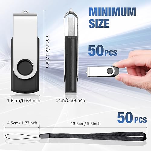 Miniatura 2 de Aoriher Paquete de 50 unidades flash USB 2.0 a granel, unidades USB portátiles con cordones, unidades flash giratorias para almacenamiento de datos