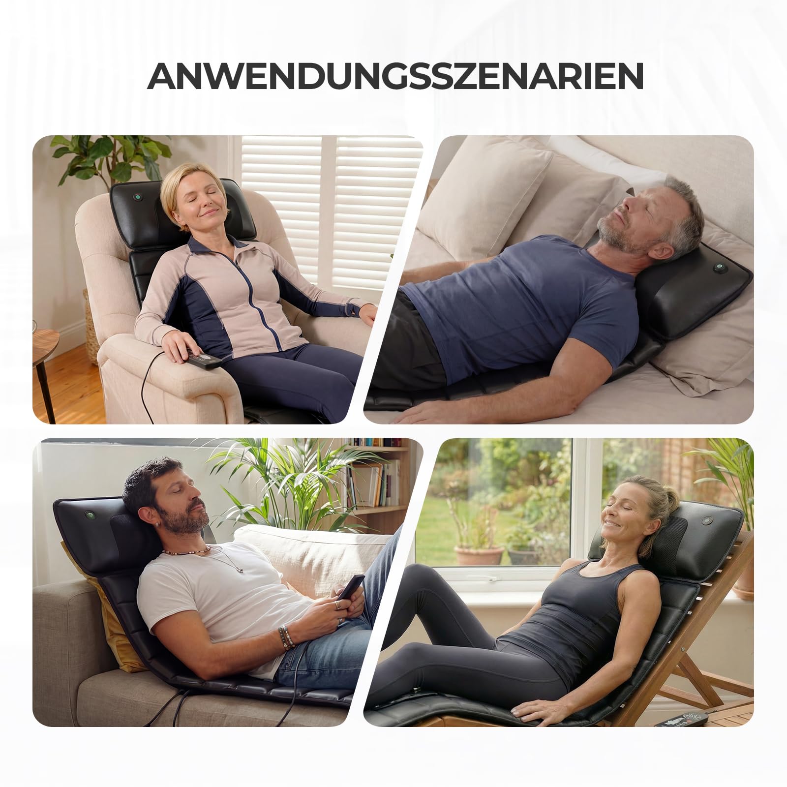 Massagematte mit Shiatsu-Nackenmassage & Wärme, Ganzkörper Massagematte mit 10 Vibrationsmotoren für Rücken, Taille und Beine, Elektrische Massageauflage für Zuhause & Büro, Schwarz