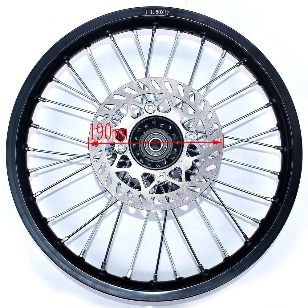 Motorradräder 1,60 x 17 Zoll Hinterradfelgen aus Aluminiumlegierung, Kreis von 17 Zoll Rad mit Scheibenbremsenritzel für Dirt Pit Bike Felgen Set(428-12MM-Red)