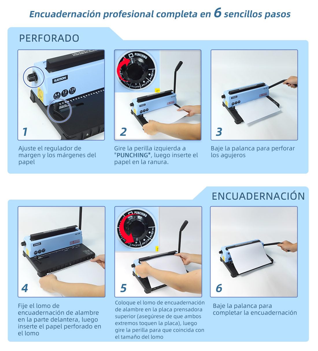 RAYSON Encuadernadora TD-130 + 100 Espirales 9,5mm Negro