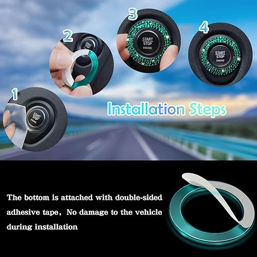 Miniatura 6 de Cubierta de botón de arranque de automóvil con diamantes de imitación, calcomanía para decoración de arranque y parada del motor, accesorios de