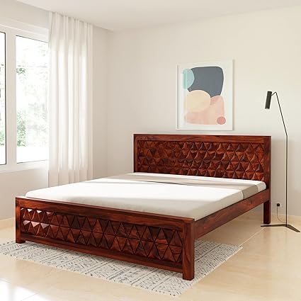 Amazon Brand - Solimo Alpas King Size Solid Sheesham Wood Star Bed Without Storage (Honey Finish)