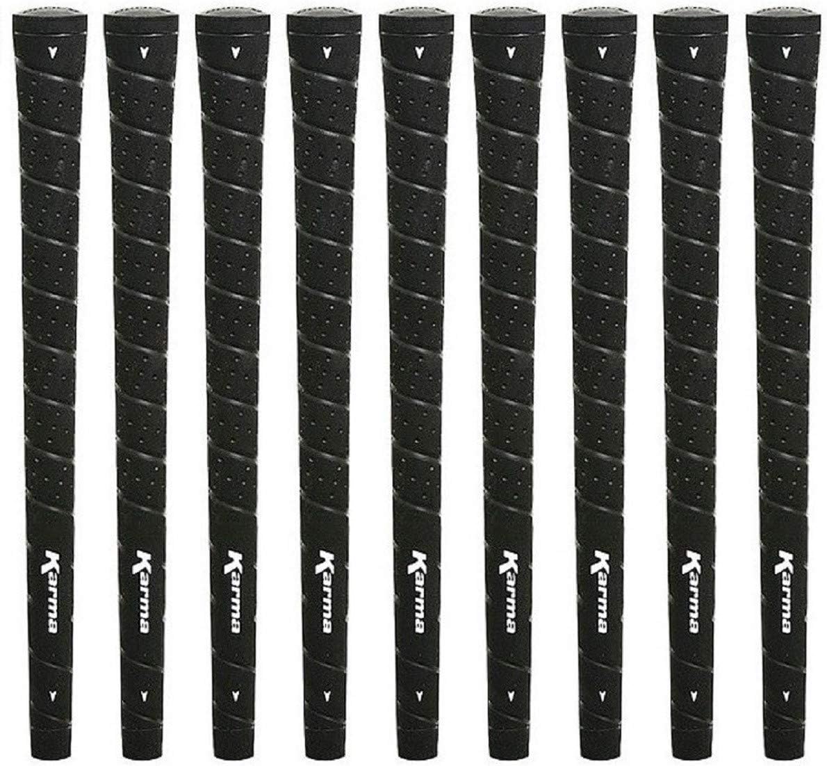 Karma Wrap Golf Grips & Grip Kit, Black, Standard Size Perforated Wrap Style Rubber Replacement Golf Club Grips for Men
